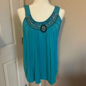 Boston Proper Teal Beaded Scoop Neck Tank